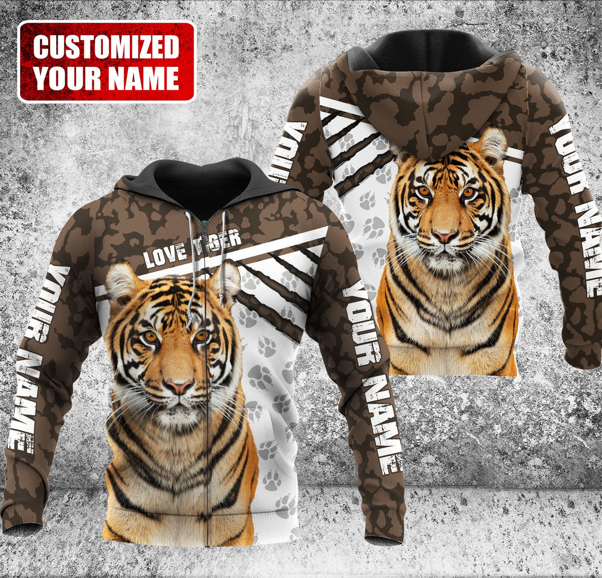Personalized Name Tiger Brown Camo Pattern All Over Printed Unisex Shirt