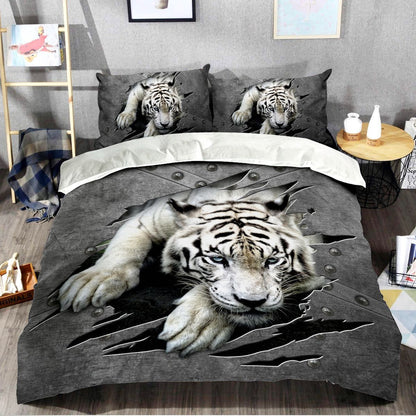 White Tiger Metal Pattern All Over Printed Bedding Set
