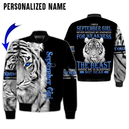 Personalized Name September Girl White Tiger 3D All Over Printed Clothes