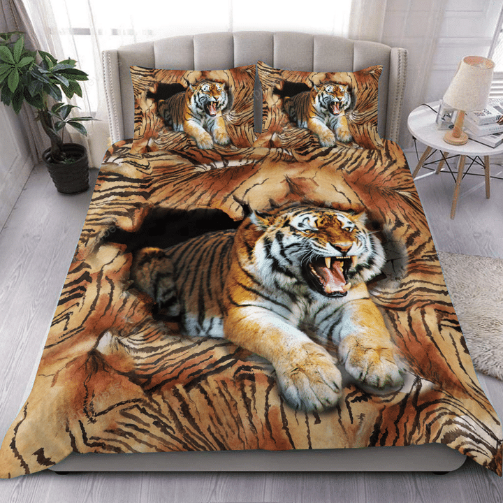 Tiger Pattern Grungy All Over Printed Bedding Set