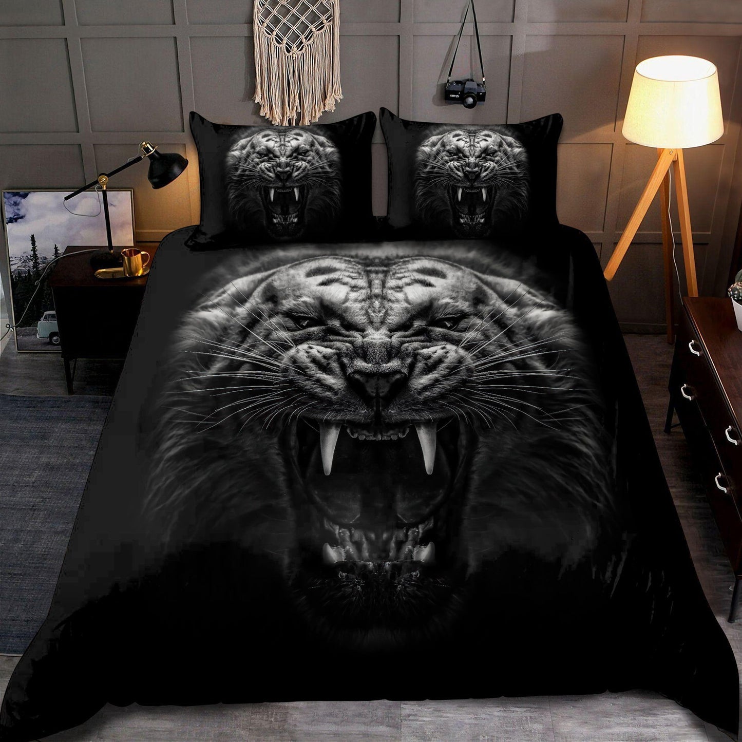 White Tiger Scream All Over Printed Bedding Set