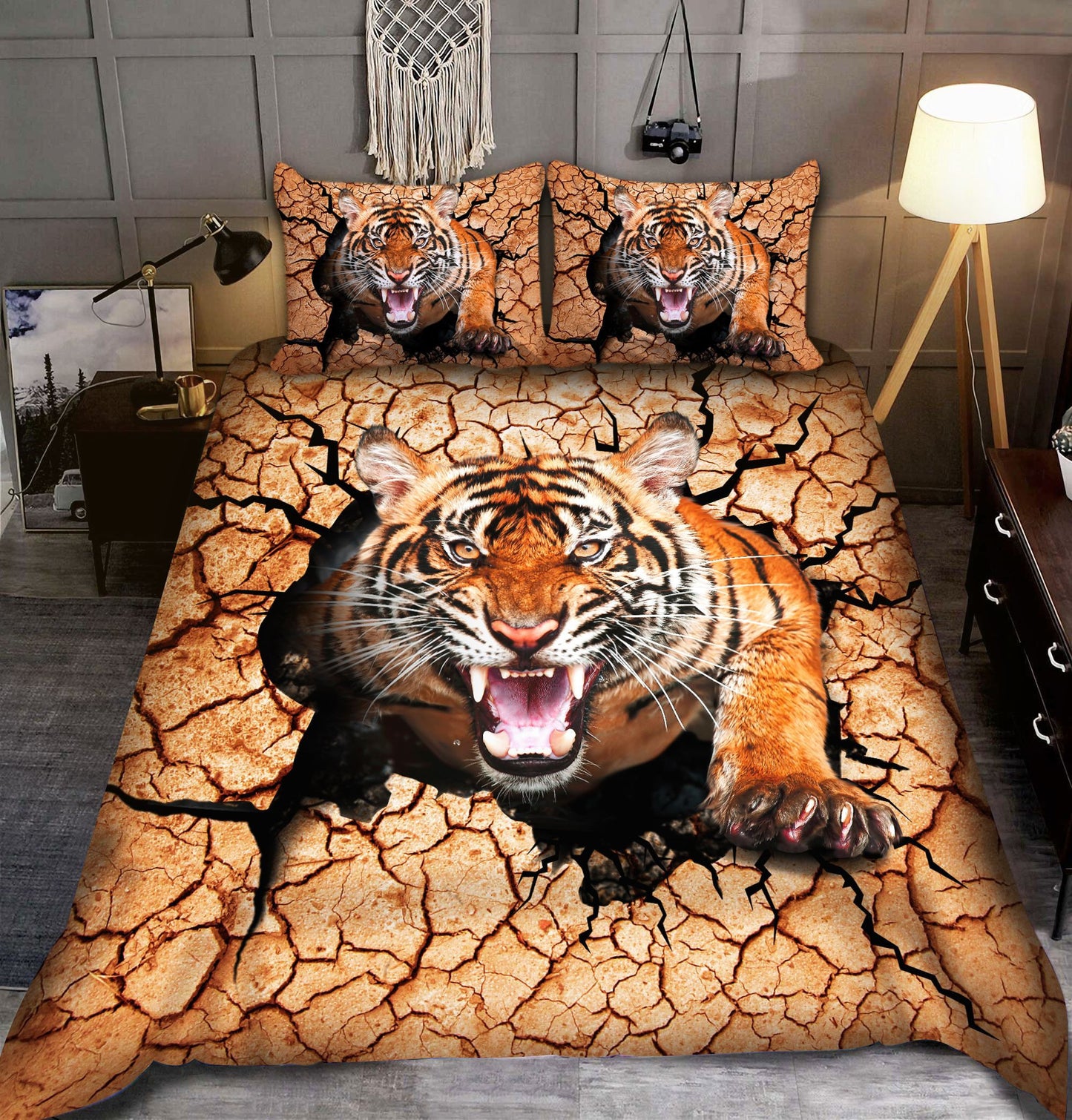 Tiger Angry Crack All Over Printed Bedding Set