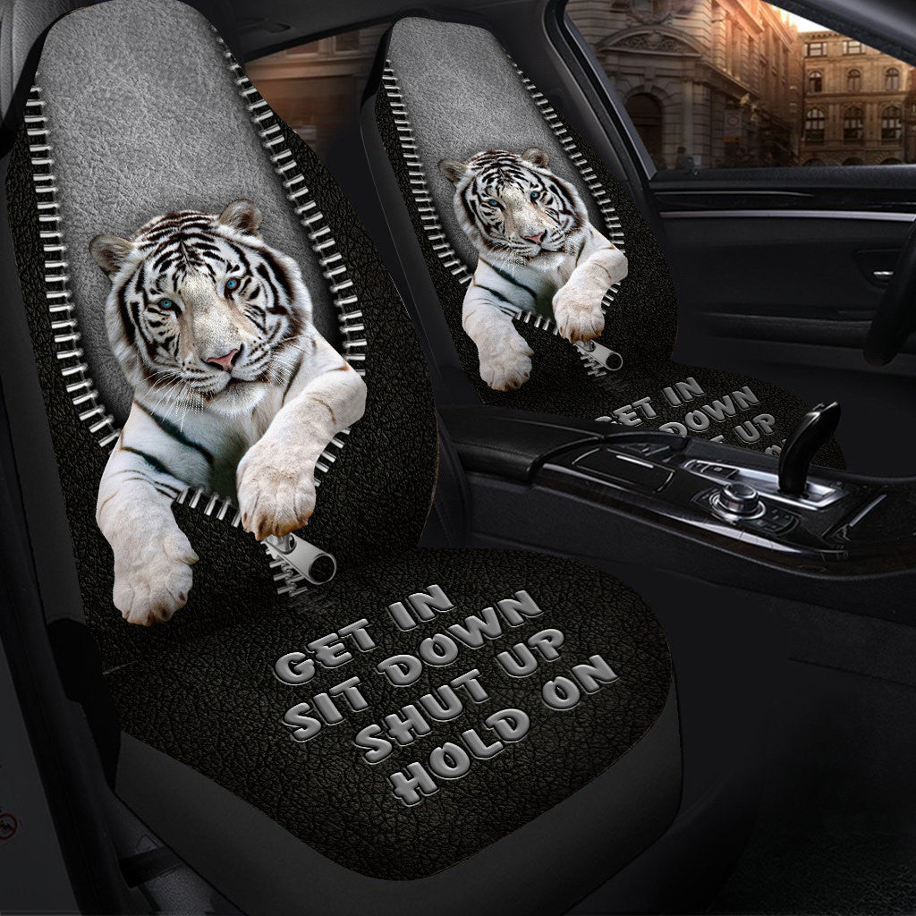White Tiger Q2 Hold On Funny Car Seat Covers Universal Fit Set 2
