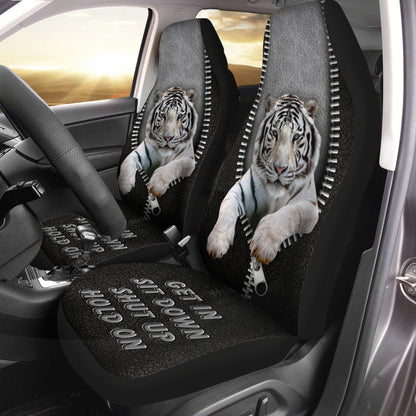White Tiger Q2 Hold On Funny Car Seat Covers Universal Fit Set 2