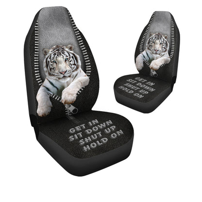 White Tiger Q2 Hold On Funny Car Seat Covers Universal Fit Set 2