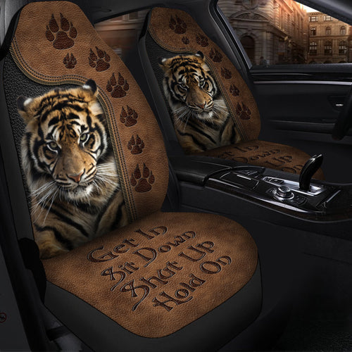 Cool Tiger Hold on Funny Car Seat Covers Universal Fit Set 2