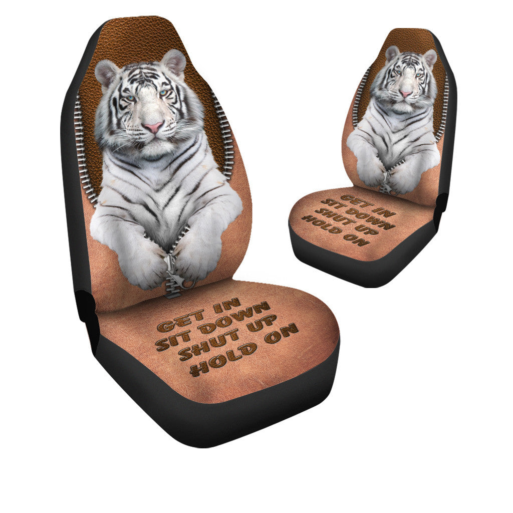 White Tiger Q2 Hold on Funny Car Seat Covers Universal Fit Set 2