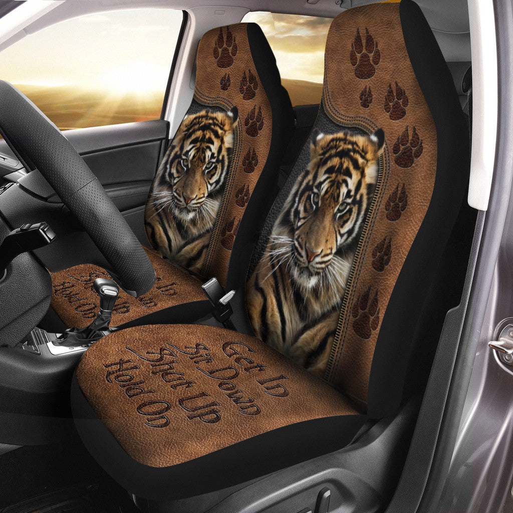 Cool Tiger Hold on Funny Car Seat Covers Universal Fit Set 2