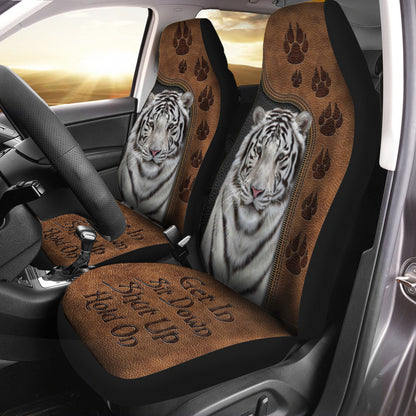 Cool White Tiger Hold on Funny Car Seat Covers Universal Fit Set 2