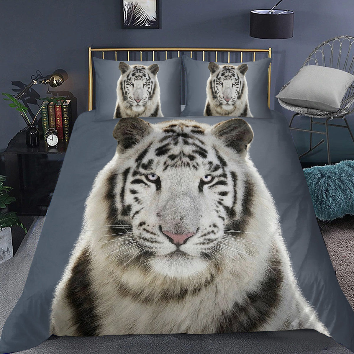 White Tiger Portrait All Over Printed Bedding Set