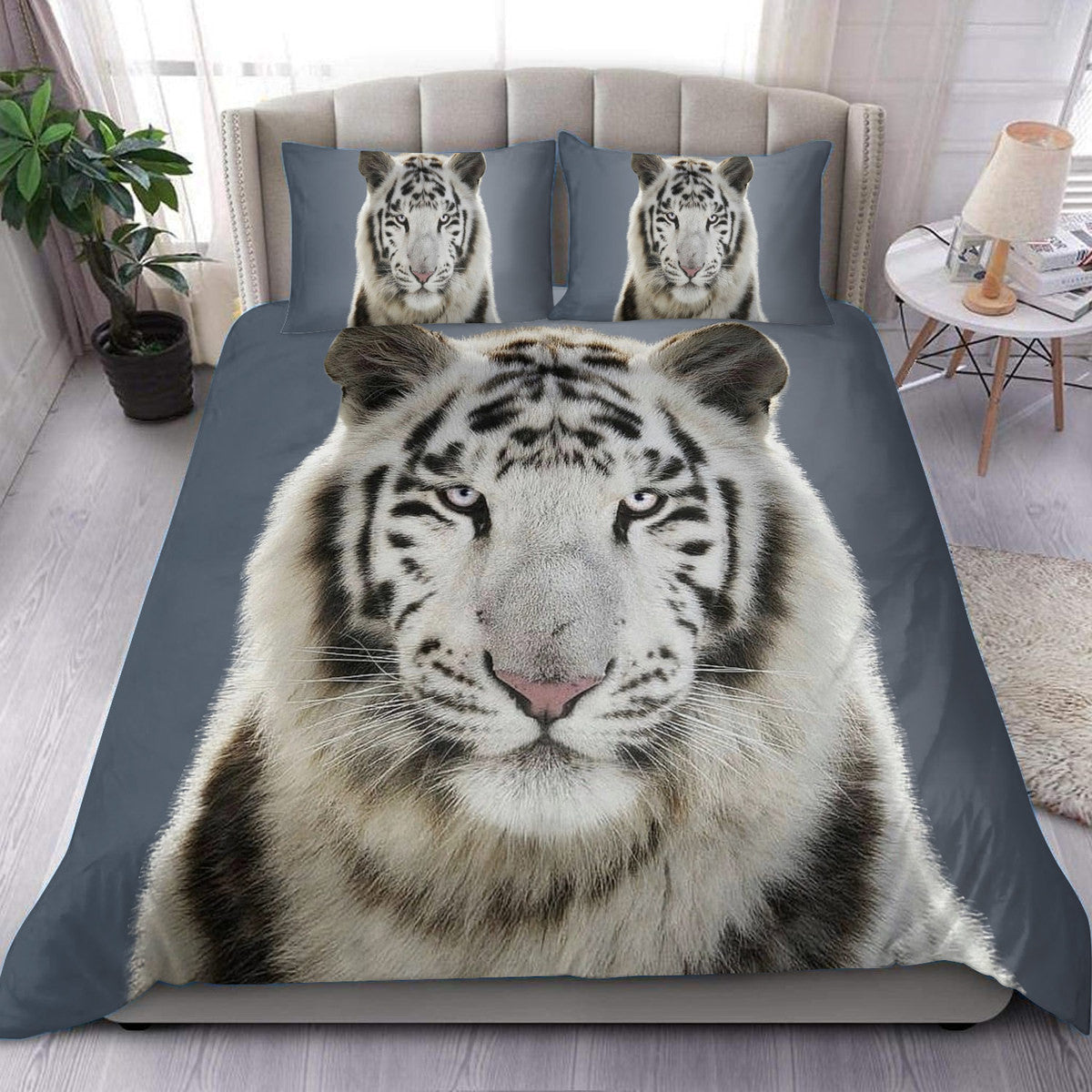White Tiger Portrait All Over Printed Bedding Set