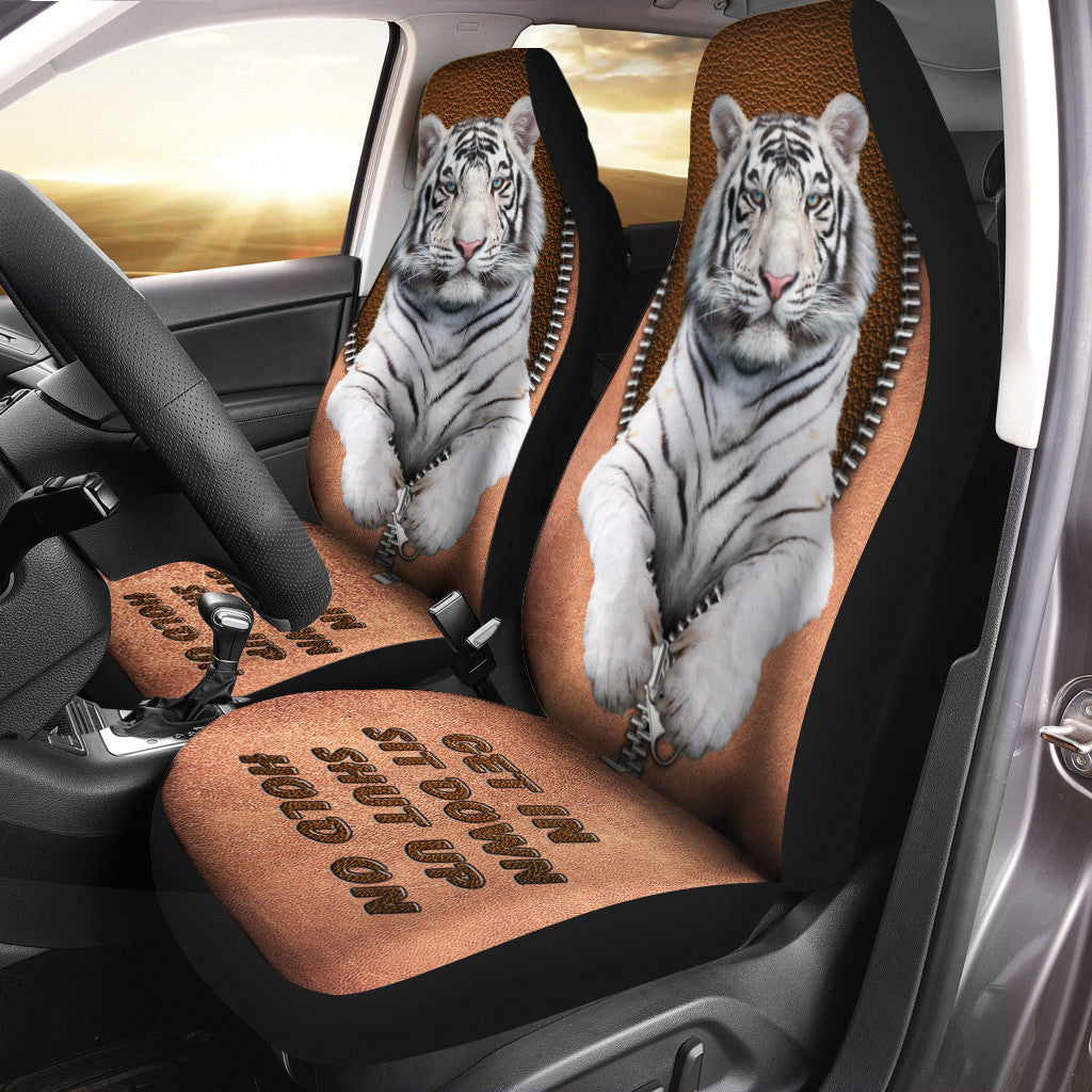 White Tiger Q2 Hold on Funny Car Seat Covers Universal Fit Set 2