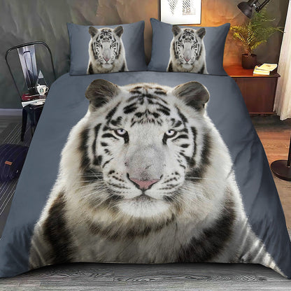 White Tiger Portrait All Over Printed Bedding Set