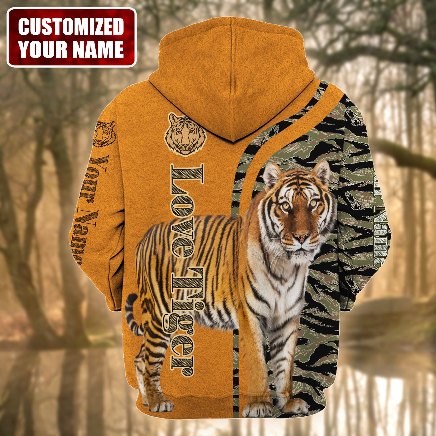 Personalized Name Love Tiger Camo All Over Printed Unisex Shirt