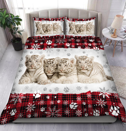 Cute White Tiger Christmas All Over Printed Bedding Set