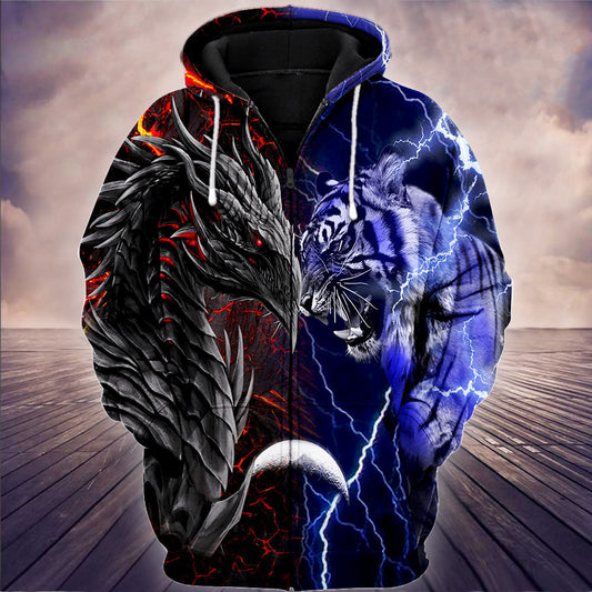 Tiger And Dragon 3D All Over Printed Unisex Shirts