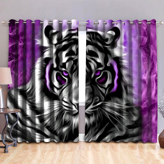 White Tiger Art Window Curtains