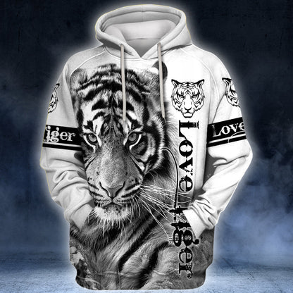 Love White Tiger All Over Printed Unisex Hoodie