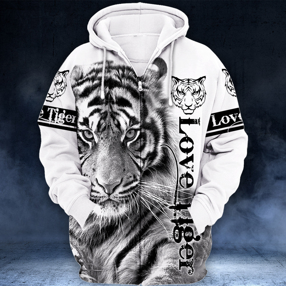 Love White Tiger All Over Printed Unisex Hoodie