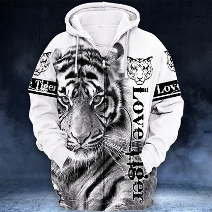Love White Tiger All Over Printed Unisex Hoodie