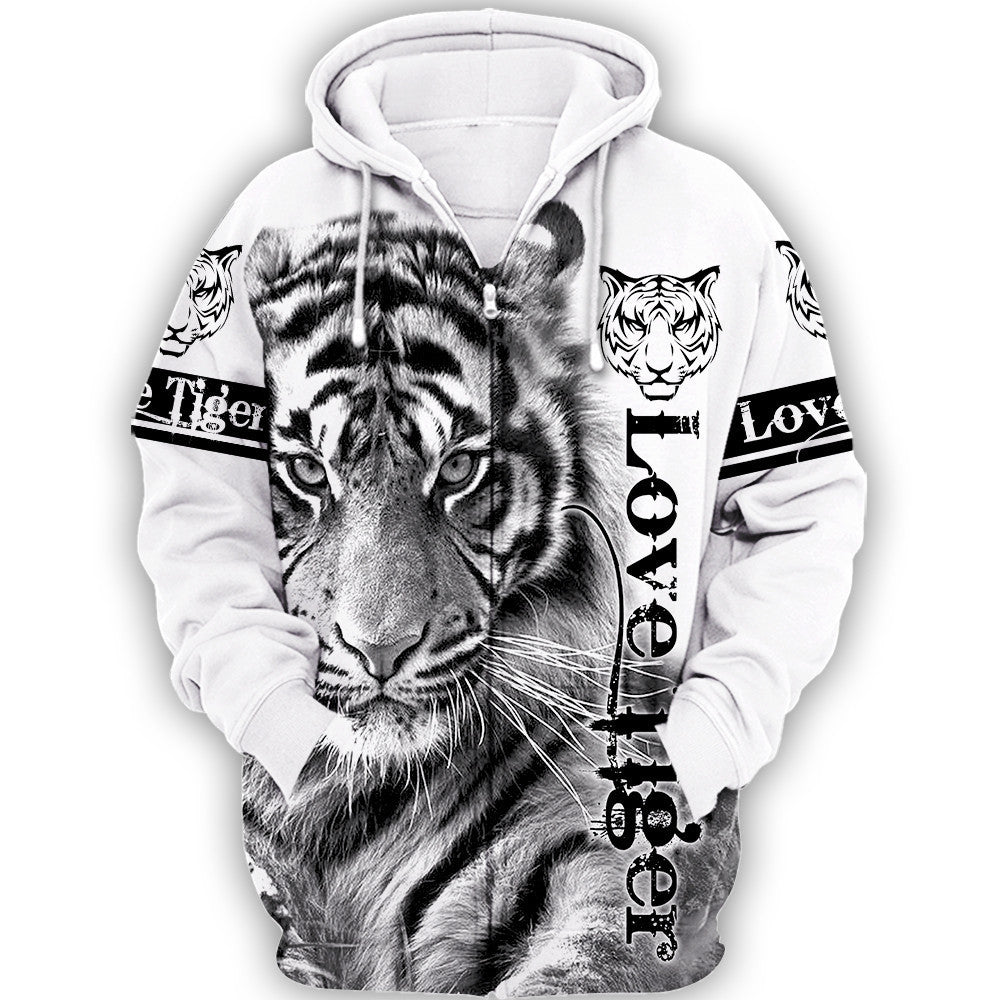 Love White Tiger All Over Printed Unisex Hoodie