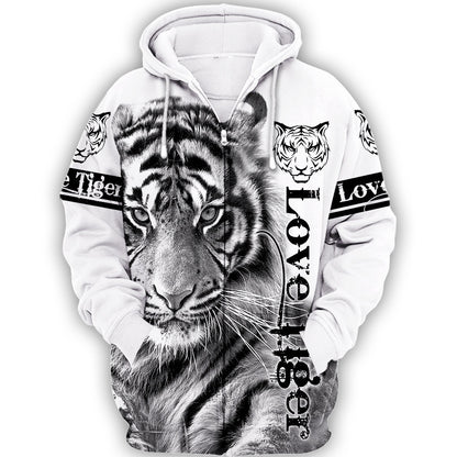 Love White Tiger All Over Printed Unisex Hoodie