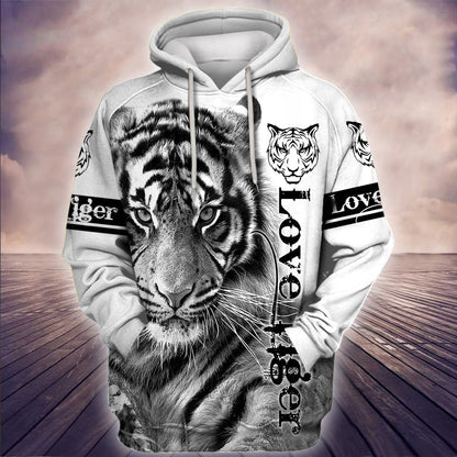 Love White Tiger All Over Printed Unisex Hoodie