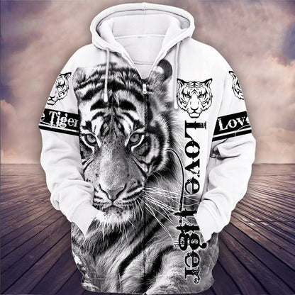 Love White Tiger All Over Printed Unisex Hoodie