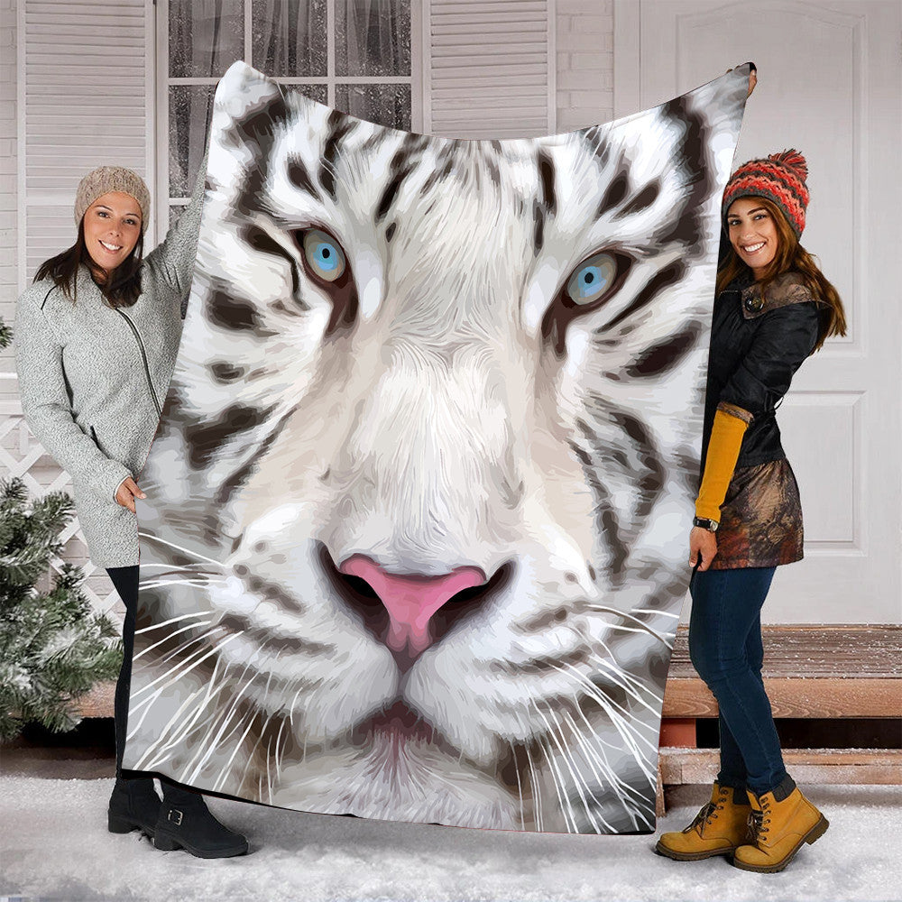 White Tiger Face Art Fleece Blanket