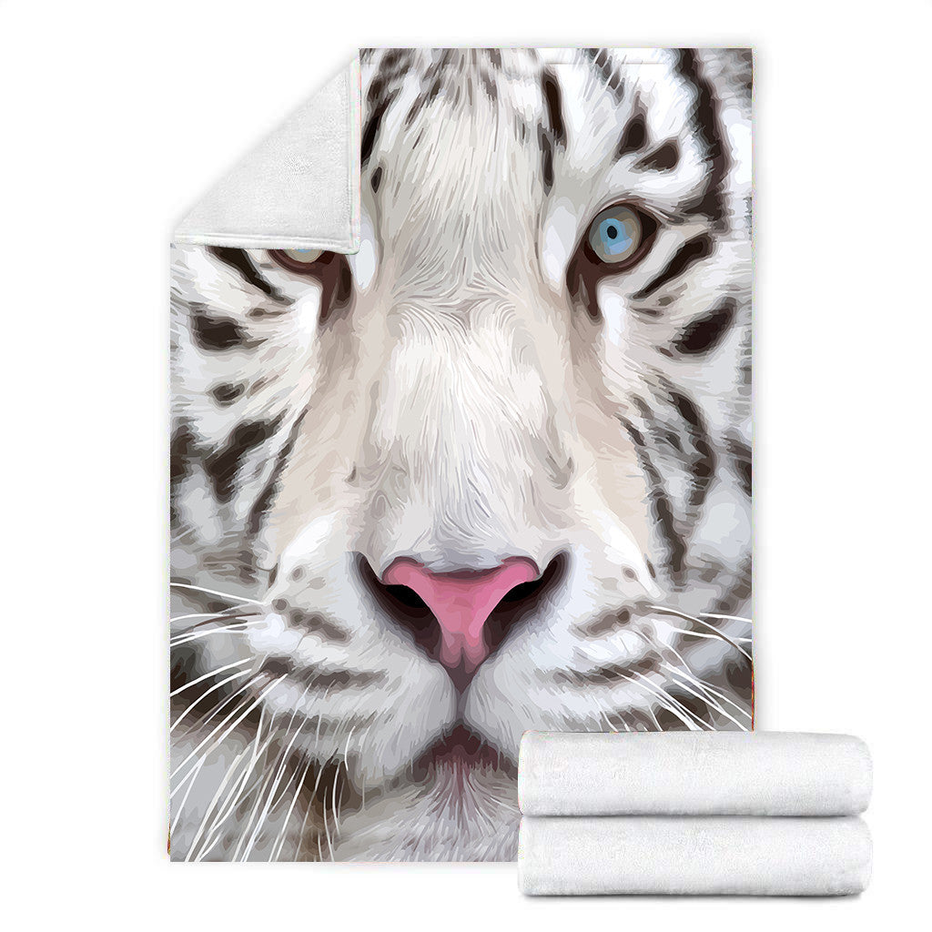 White Tiger Face Art Fleece Blanket