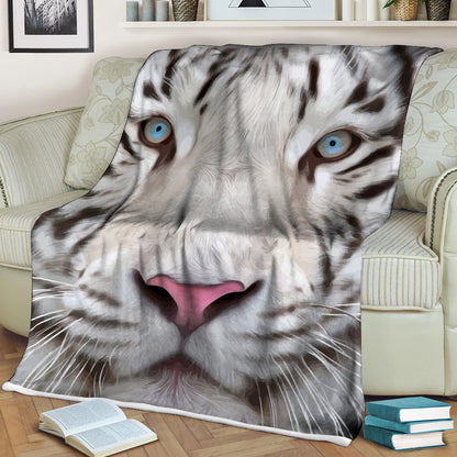 White Tiger Face Art Fleece Blanket
