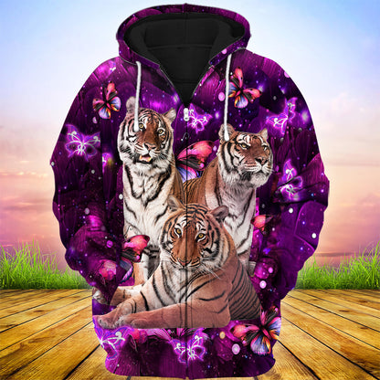 Tiger Purple Flower 3D All Over Printed Unisex Shirt Q181201