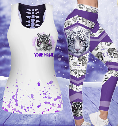 White Tiger Purple Art - Personalized Hoodie and Leggings