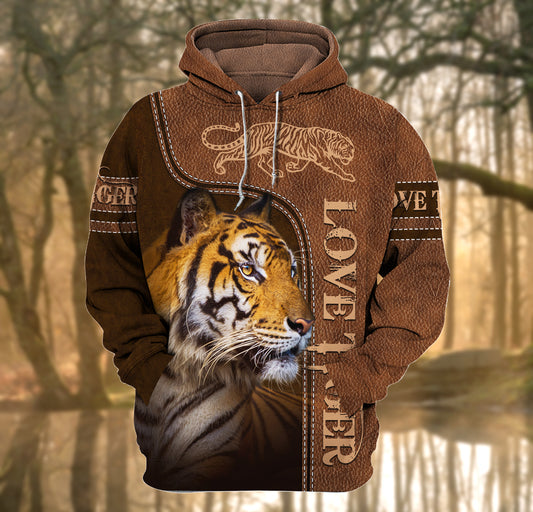 Love Tiger Leather Pattern All Over Printed Unisex Shirt Q241208