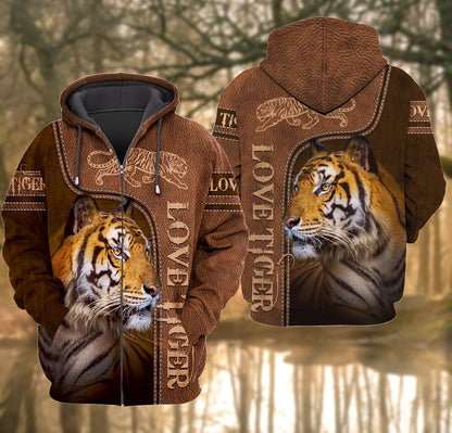 Love Tiger Leather Pattern All Over Printed Unisex Shirt Q241208