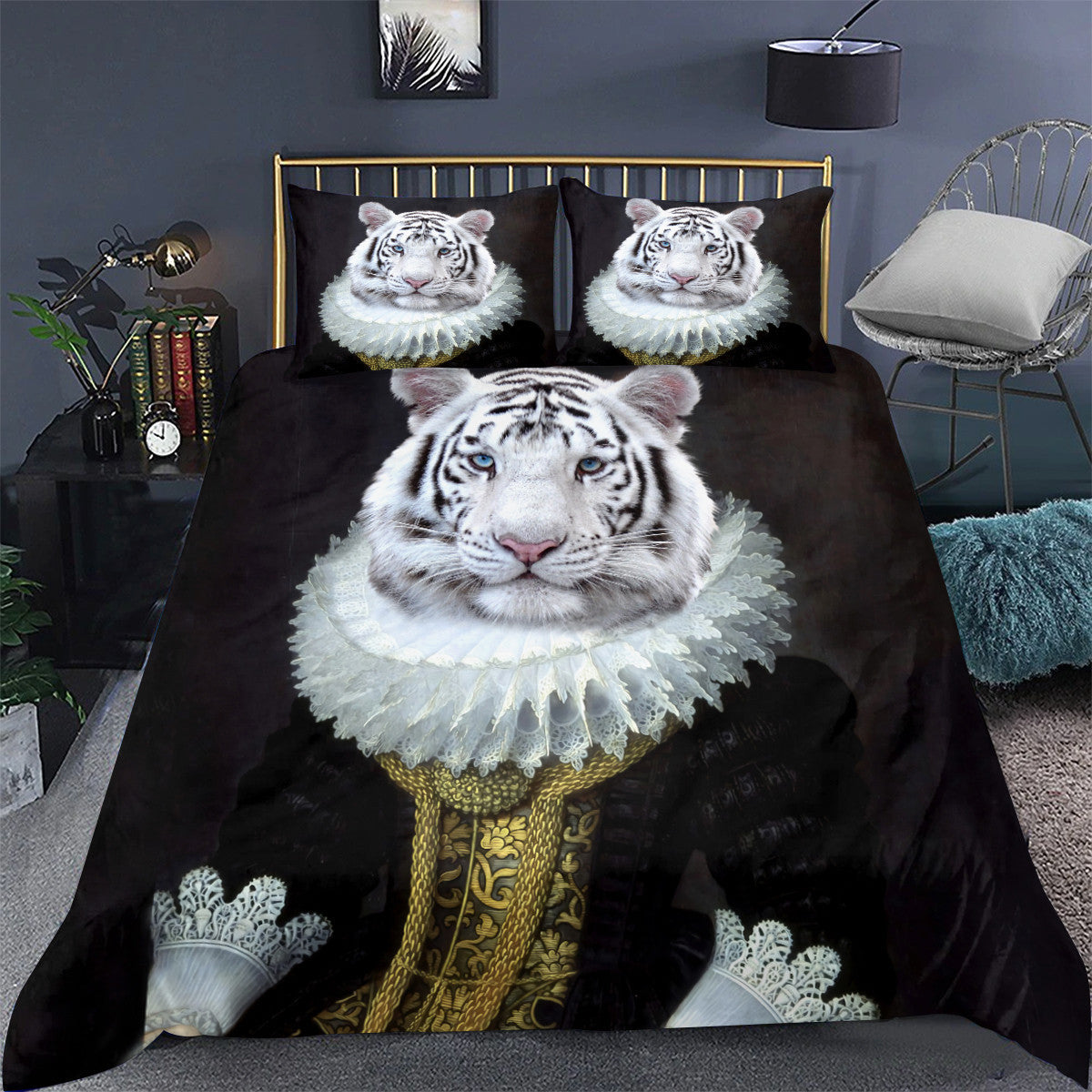 White Tiger Royal All Over Printed Bedding Set