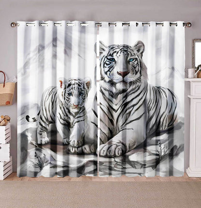 White Tiger Family Art Window Curtains