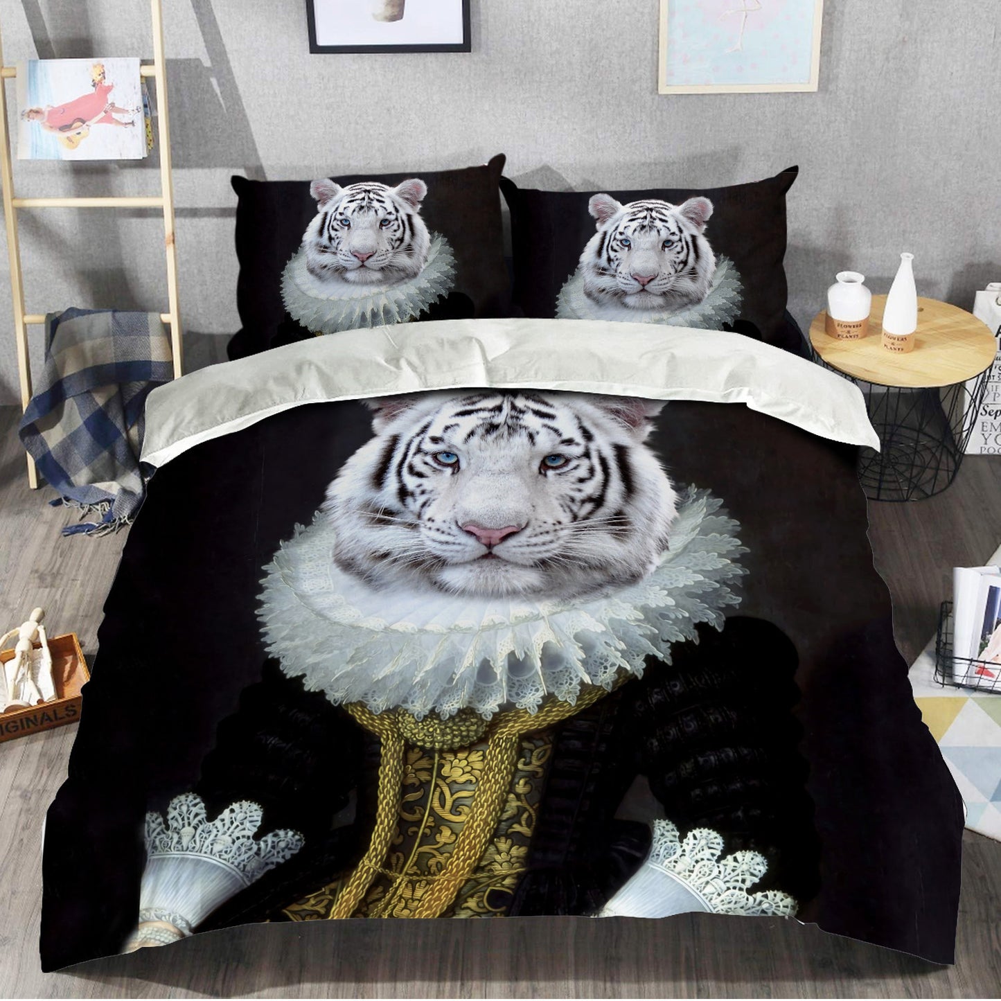 White Tiger Royal All Over Printed Bedding Set