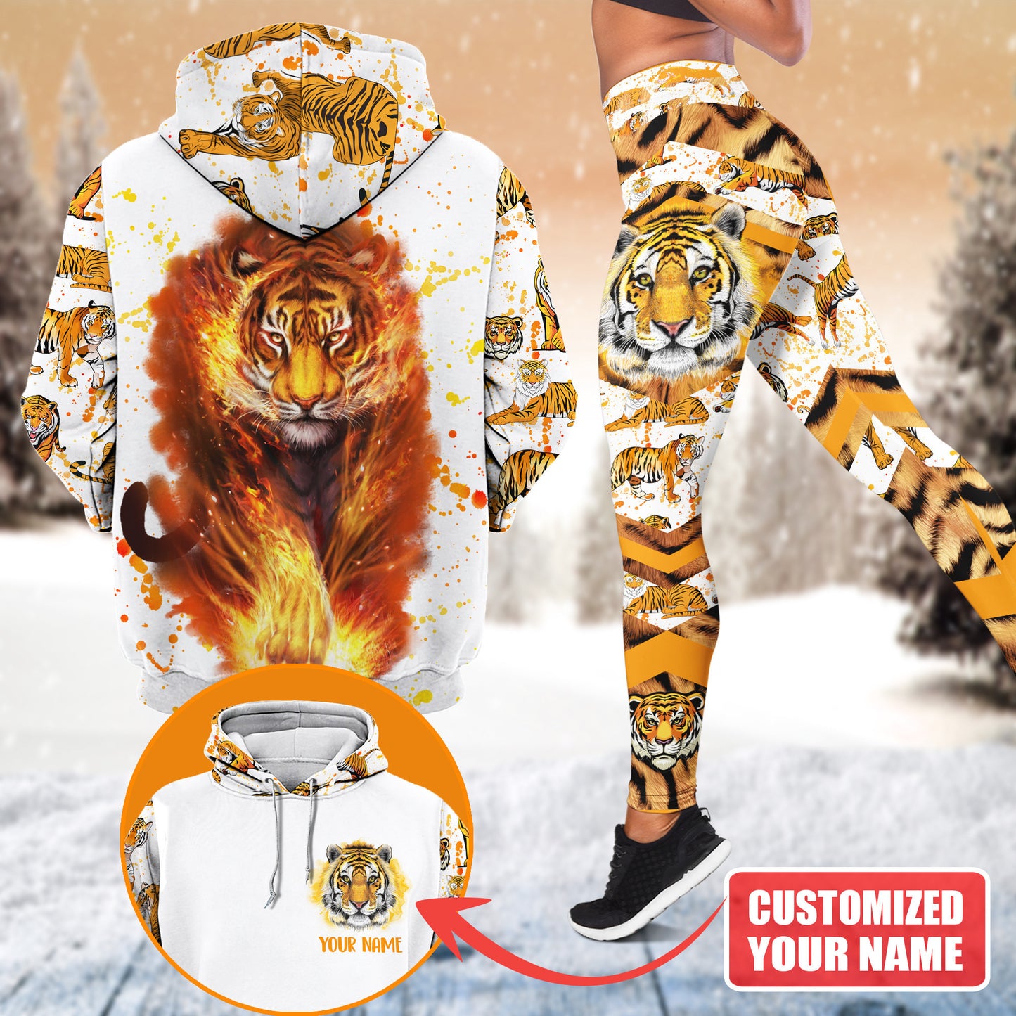 Tiger Orange Art - Personalized Hoodie and Leggings