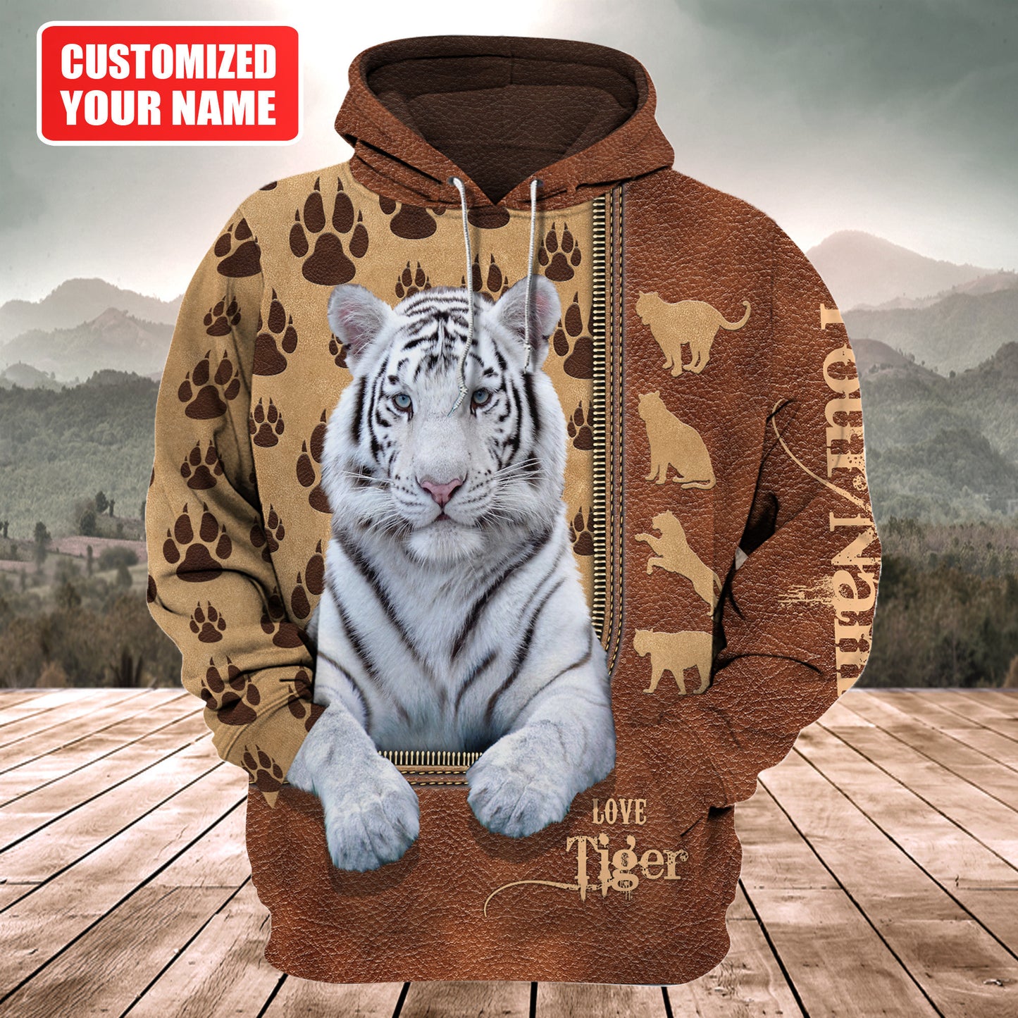Love White Tiger Leather Pattern - Personalized Hoodie and Leggings