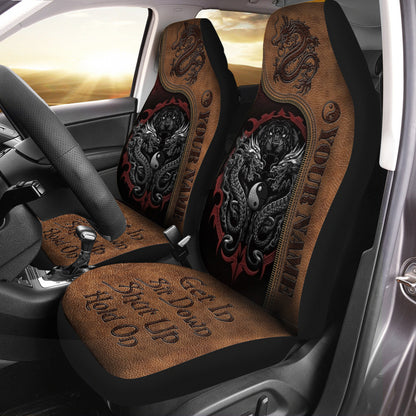 Personalized Name Dragon Tiger Yin Yang Hold on Funny Car Seat Covers Universal Fit Set 2