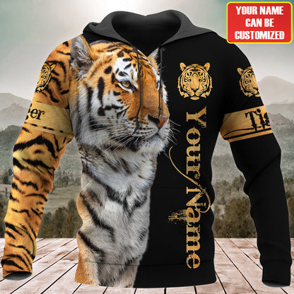 Personalized Name Cool Tiger Face All Over Printed Unisex Shirt