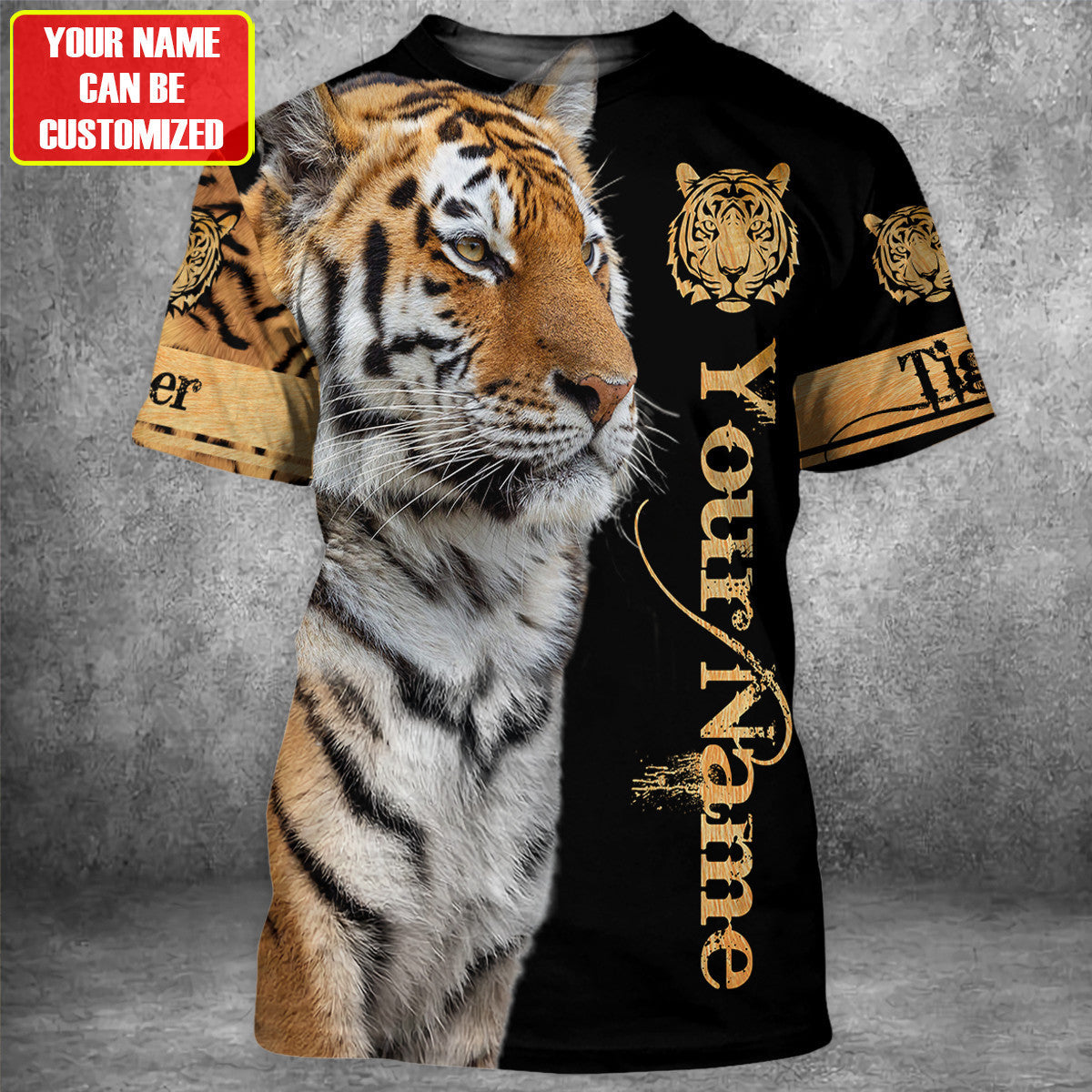 Personalized Name Cool Tiger Face All Over Printed Unisex Shirt