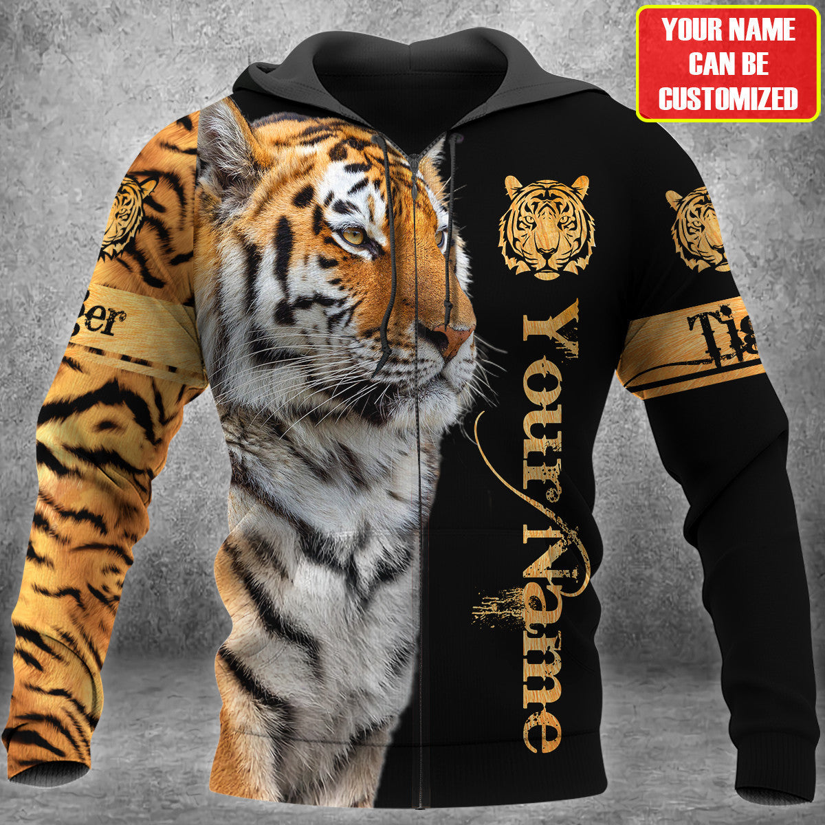 Personalized Name Cool Tiger Face All Over Printed Unisex Shirt
