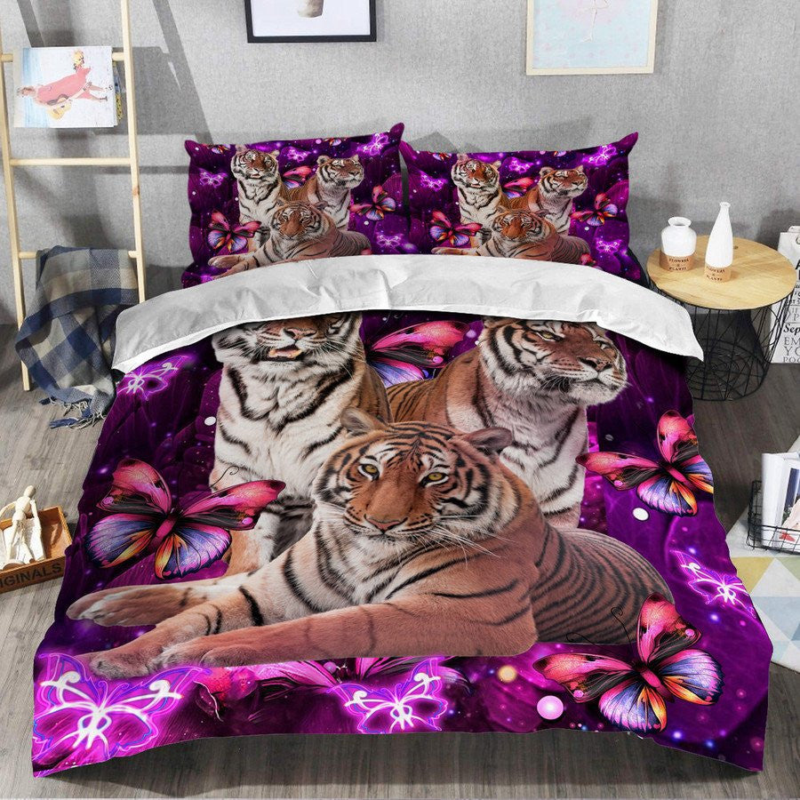 Tiger Purple Flower All Over Printed Bedding Set