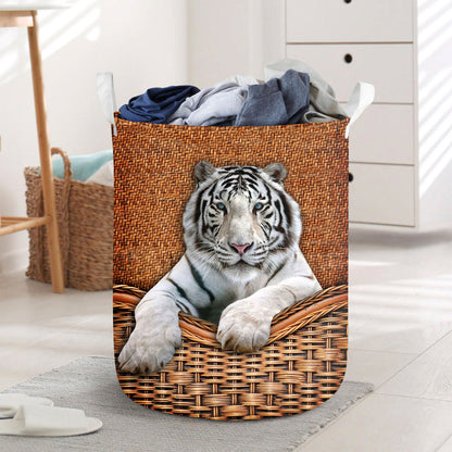 White Tiger Rattan Texture Laundry Basket