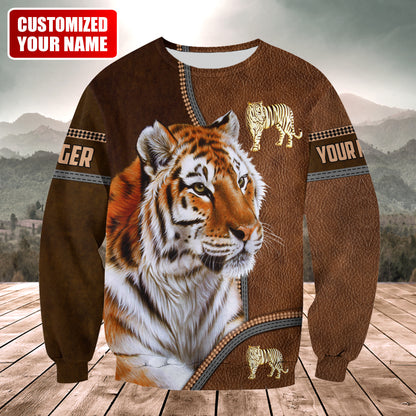 Personalized Name Tiger Leather Pattern All Over Printed Unisex Shirt