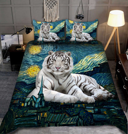 White Tiger Starry Night All Over Printed Bedding Set