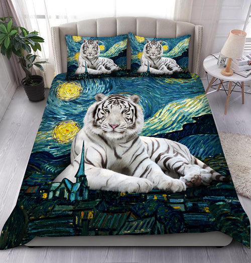 White Tiger Starry Night All Over Printed Bedding Set