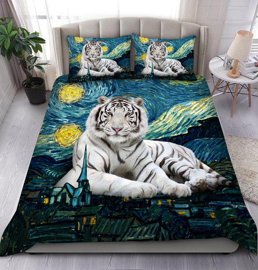 White Tiger Starry Night All Over Printed Bedding Set